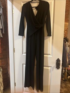 VENUS Black Wrap-Front Long Sleeve Jumpsuit
